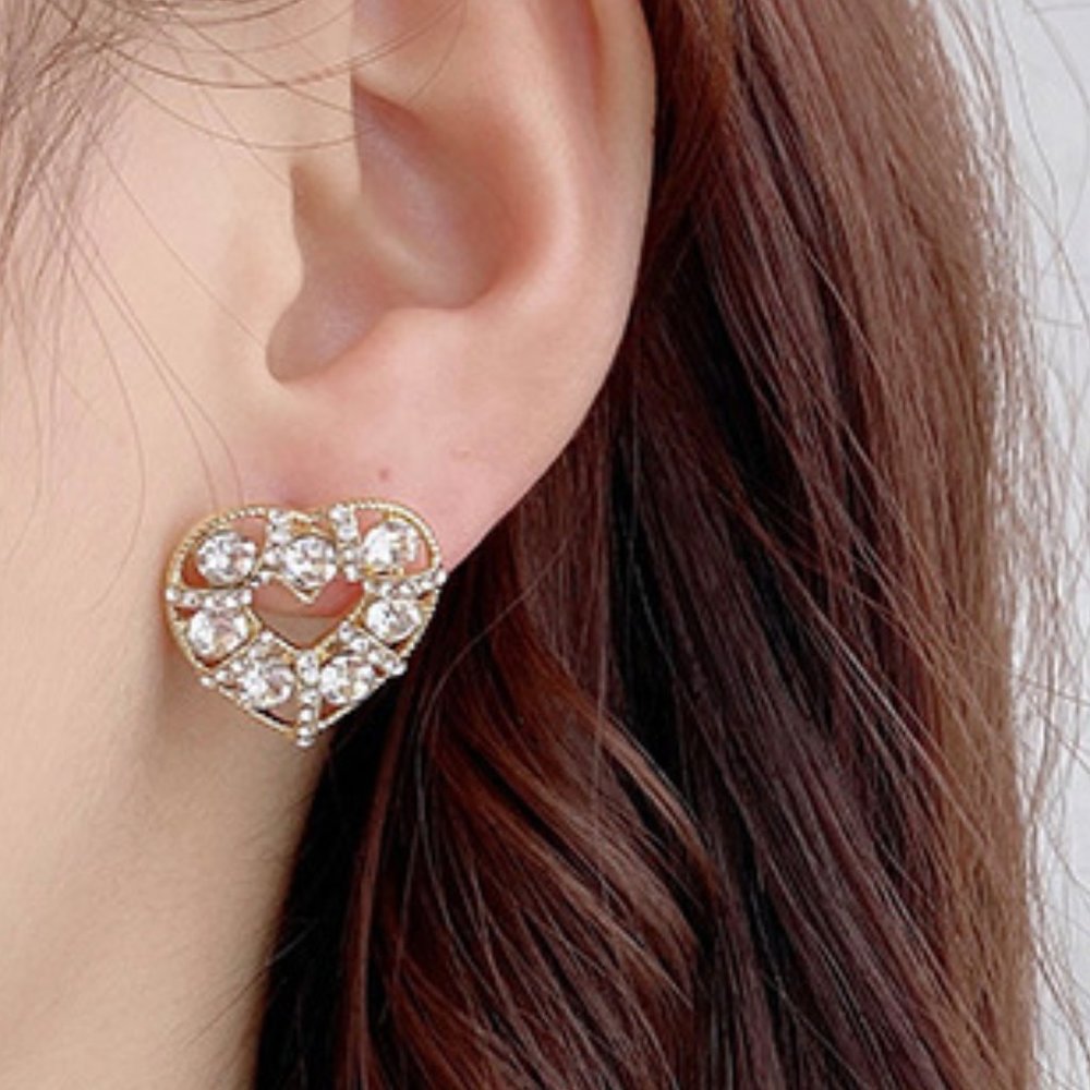 Gold Heart CZ Earrings